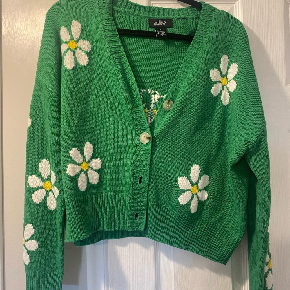 Forever 21 Green Daisy Cardigan